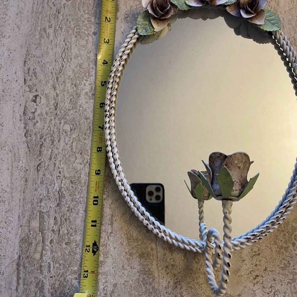 Toleware Rose Floral MIRROR Shabby Chic Candle Holder COUNTRY 13x9” vintage - Picture 5 of 8